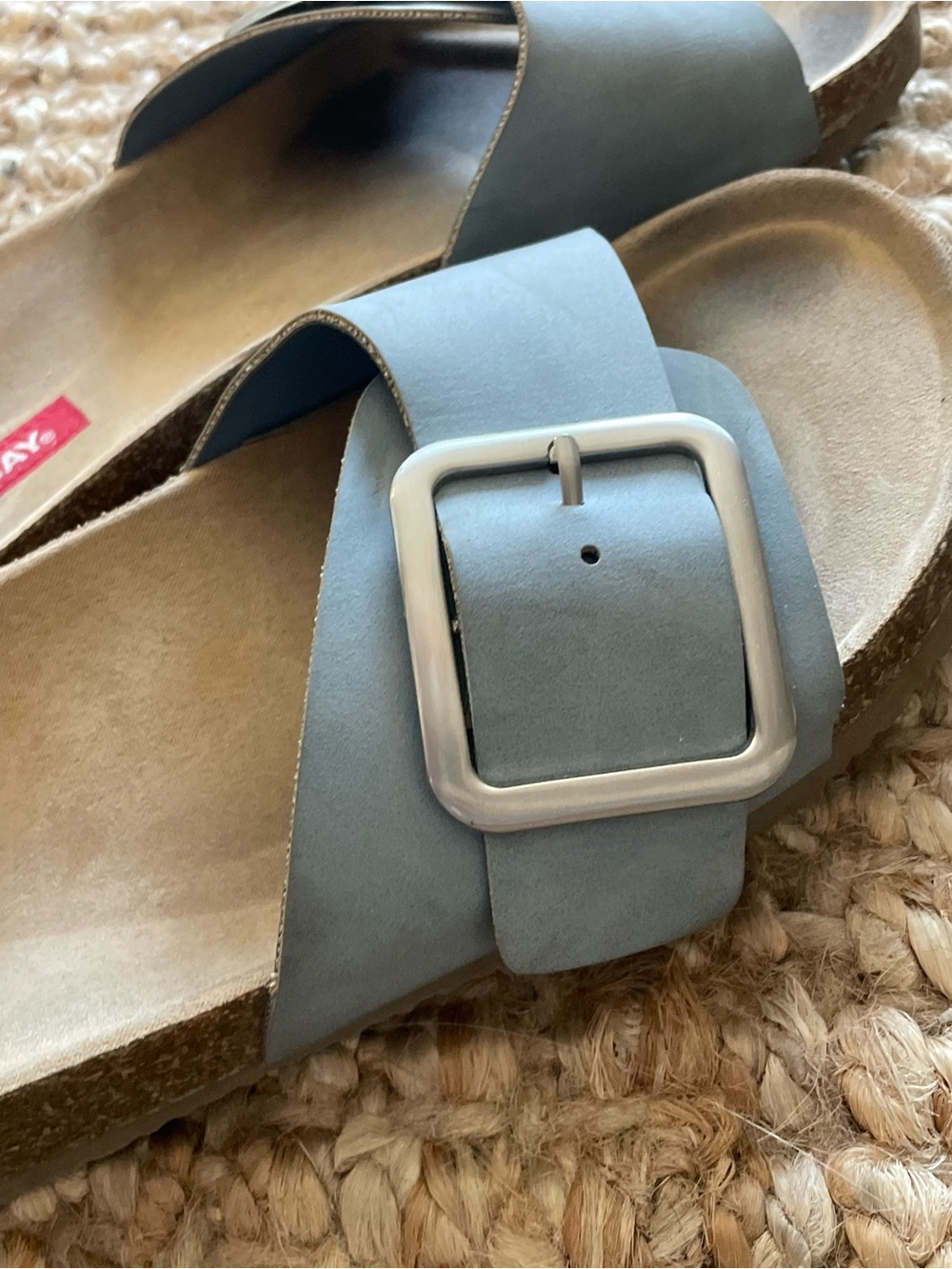 Women's powder Blue Buckle Slide Sandals suede blue gal